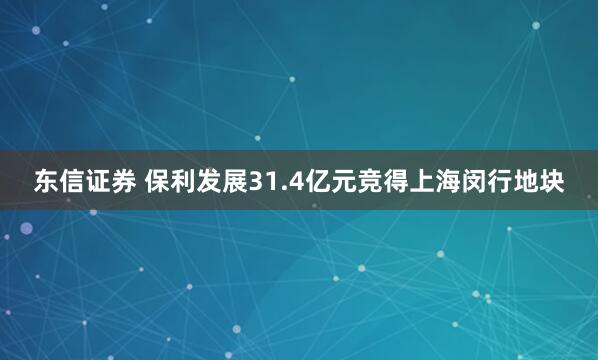 东信证券 保利发展31.4亿元竞得上海闵行地块