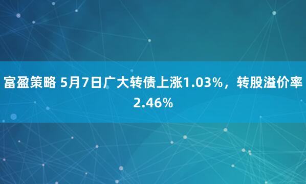 富盈策略 5月7日广大转债上涨1.03%，转股溢价率2.46%